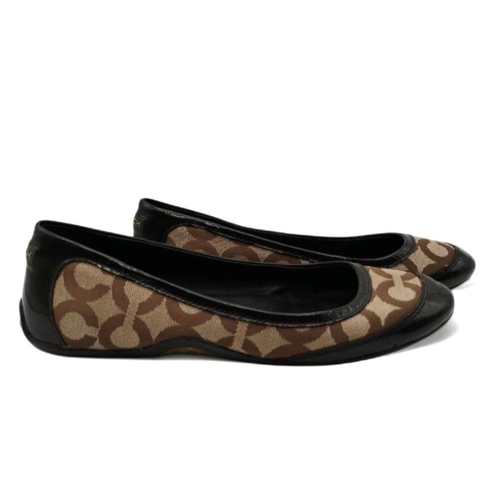 Coach Size 8 Light Brown Khaki Signature Canvas Ballet Flats F007/F09 - Picture 3 of 13